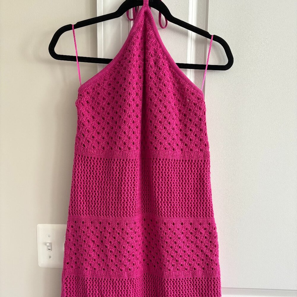 Old Navy Womens Pink Crochet Knit Tie Neck Lined Halter Dress - SZ L